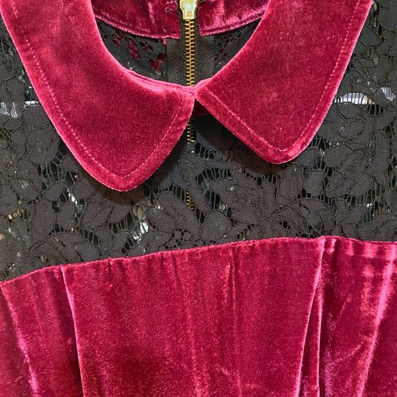 Velour Lace Red Dress - Picture 3 of 3